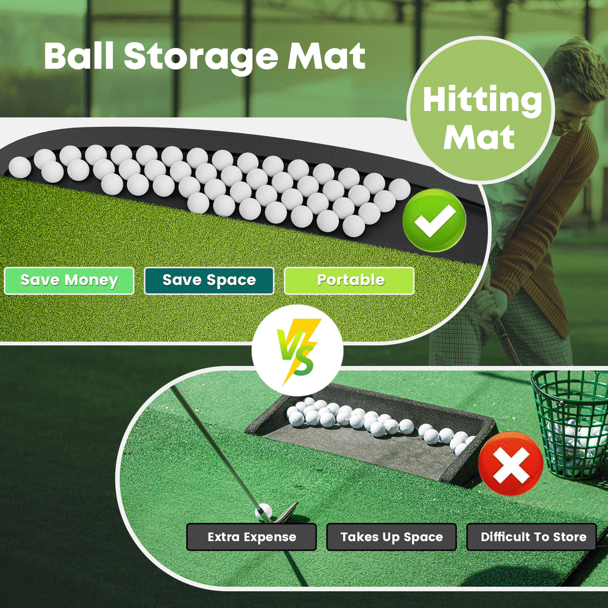 Ponsonbay Golf Hitting Mat Integrated with Curved Ball Tray