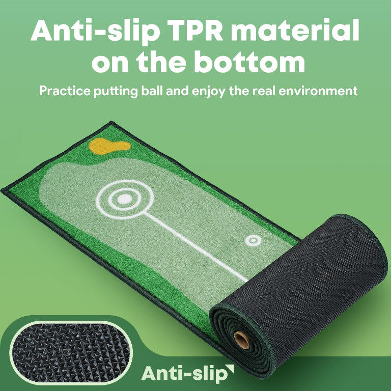 Ponsonbay Golf Putting Mat Indoor & Outdoor Practice Putting Green with Distance Marker Anti Slip Base