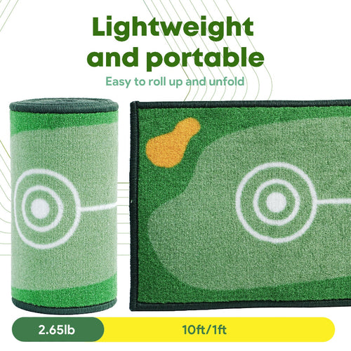 Ponsonbay Golf Putting Mat Indoor & Outdoor Practice Putting Green with Distance Marker Anti Slip Base