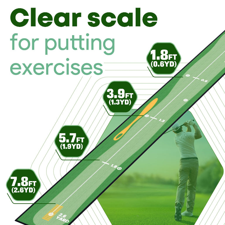 Ponsonbay Golf Putting Mat Indoor & Outdoor Practice Putting Green with Distance Marker Anti Slip Base