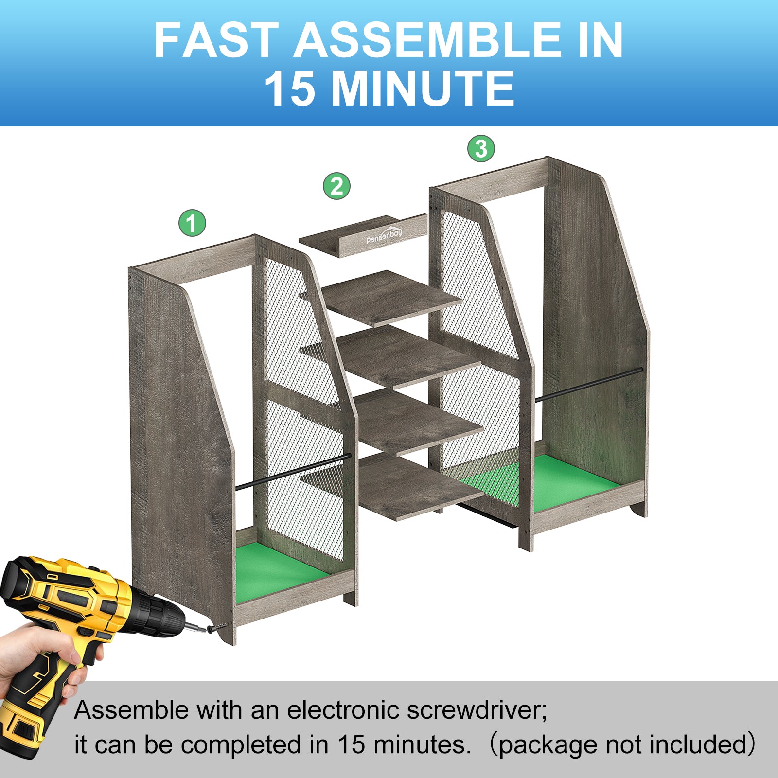 Ponsonbay Golf Bag Storage Organizer Wooden 2 Golf Bags Rack with Drawer