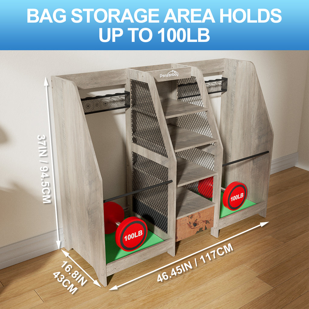 Ponsonbay Golf Bag Storage Organizer Wooden 2 Golf Bags Rack with Drawer