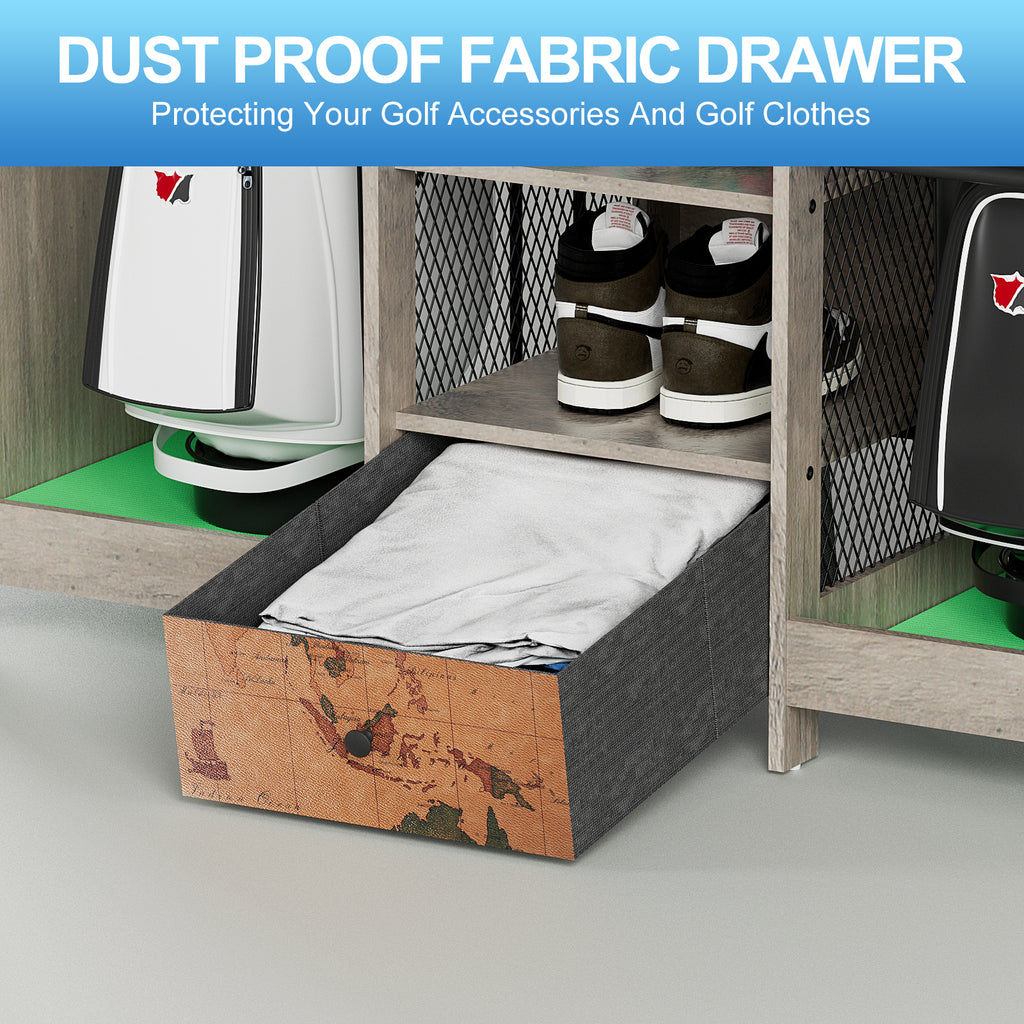 Ponsonbay Golf Bag Storage Organizer Wooden 2 Golf Bags Rack with Drawer