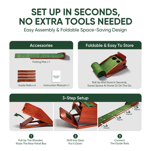 Ponsonbay Putting Green Indoor with Three-Level Adjustable Incline, Auto Ball Return