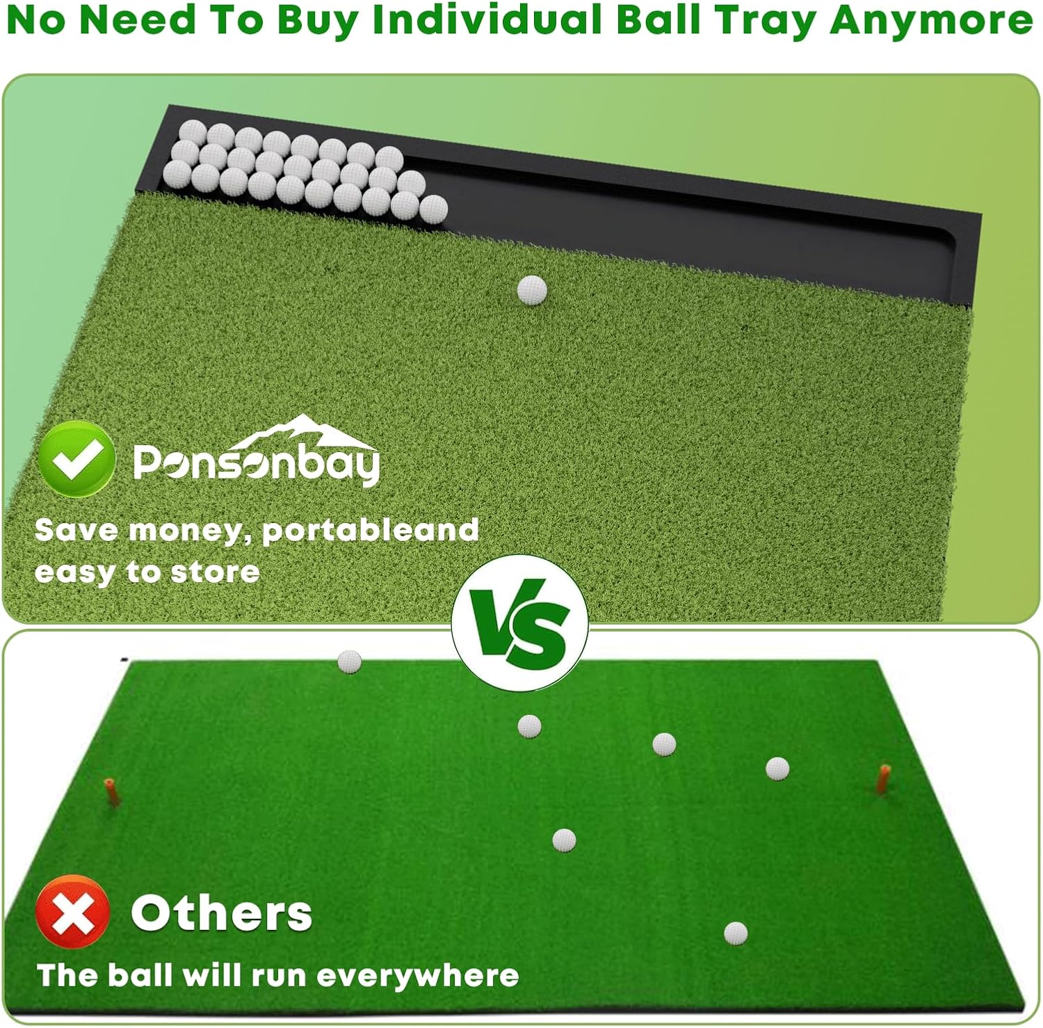 Ponsonbay Golf Hitting Mat Integrated with Ball Tray