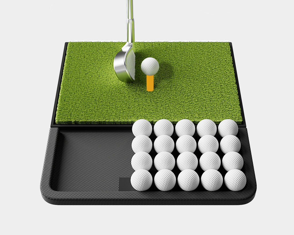 Small Golf Mat Integrated with Ball Tray, Anti-Slip Rubber Bottom