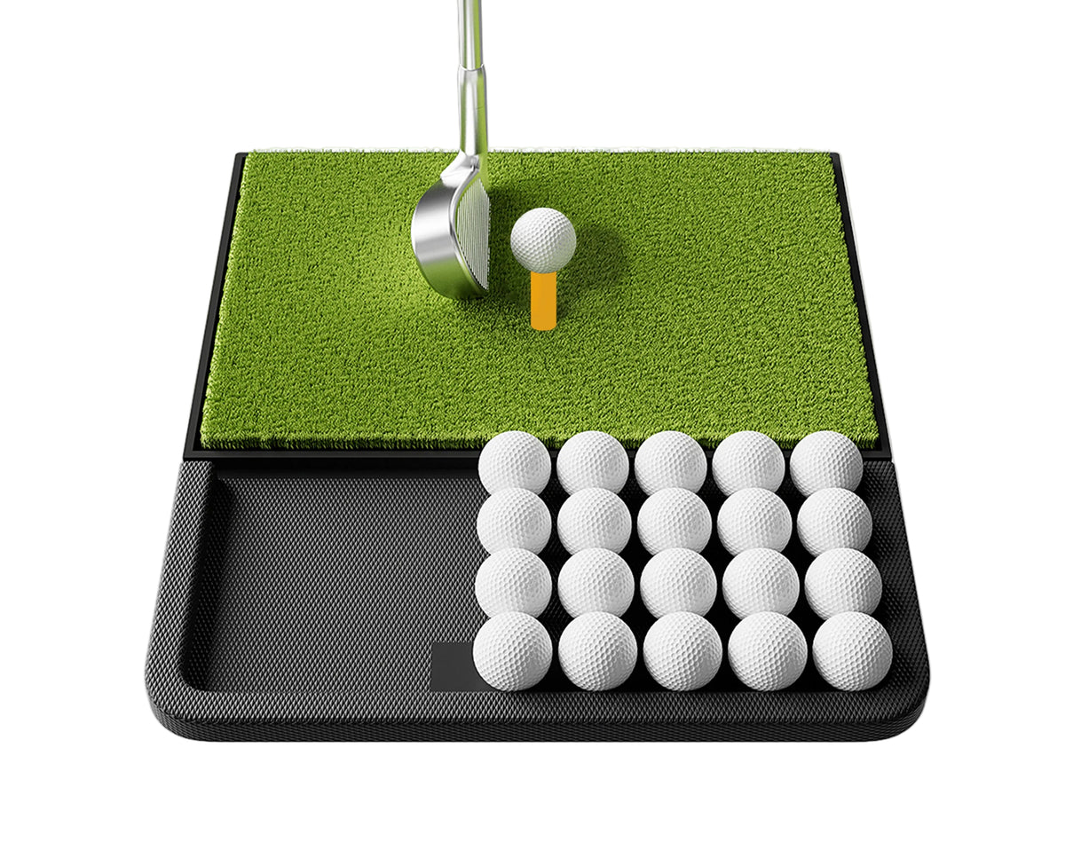Small Golf Mat Integrated with Ball Tray, Anti-Slip Rubber Bottom