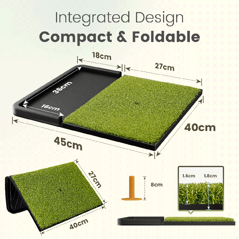 Small Golf Mat Integrated with Ball Tray, Anti-Slip Rubber Bottom
