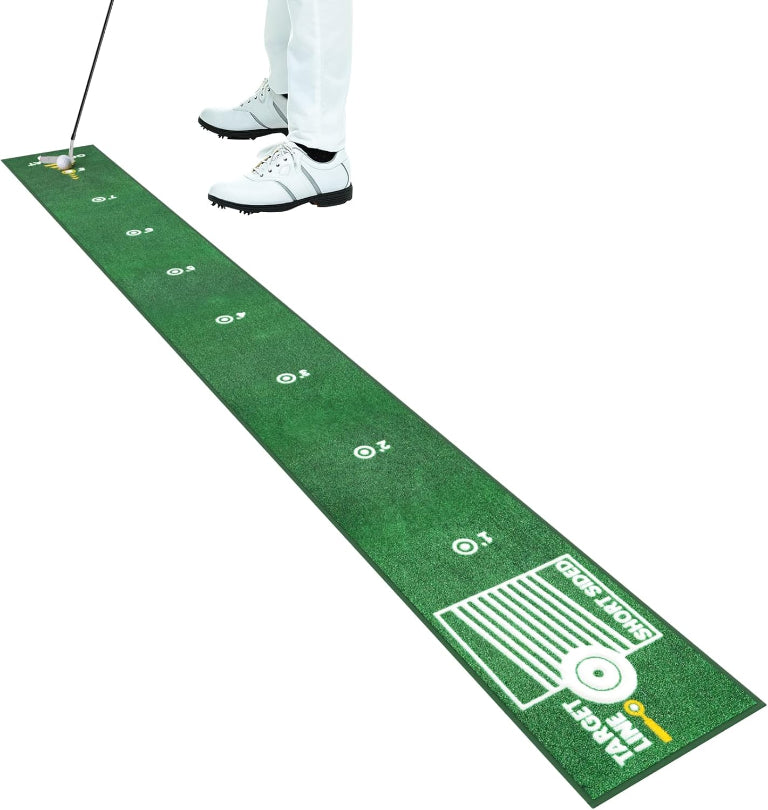 Ponsonbay Golf Putting Mat Indoor & Outdoor Practice Putting Green with Distance Marker Anti Slip Base