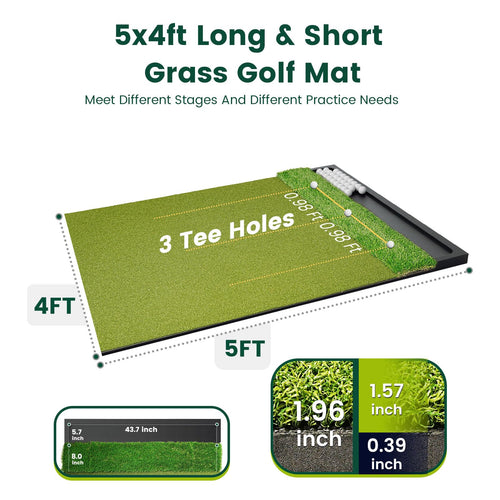 Ponsonbay 5 x 4 ft dual-turf golf hitting mat dimensions, 26 mm thick
