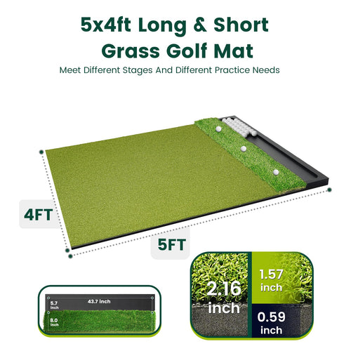Ponsonbay 5 x 4 ft dual-turf golf hitting mat dimensions, 31 mm thick