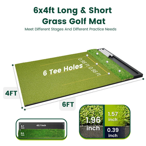 Ponsonbay 6 x 4 ft dual-turf golf hitting mat dimensions, 26 mm thick
