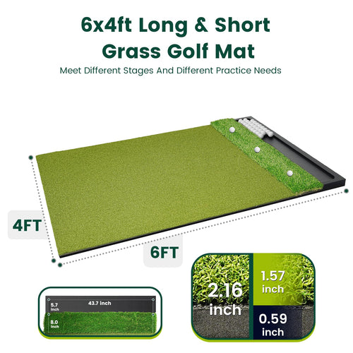 Ponsonbay 6 x 4 ft dual-turf golf hitting mat dimensions, 31 mm thick